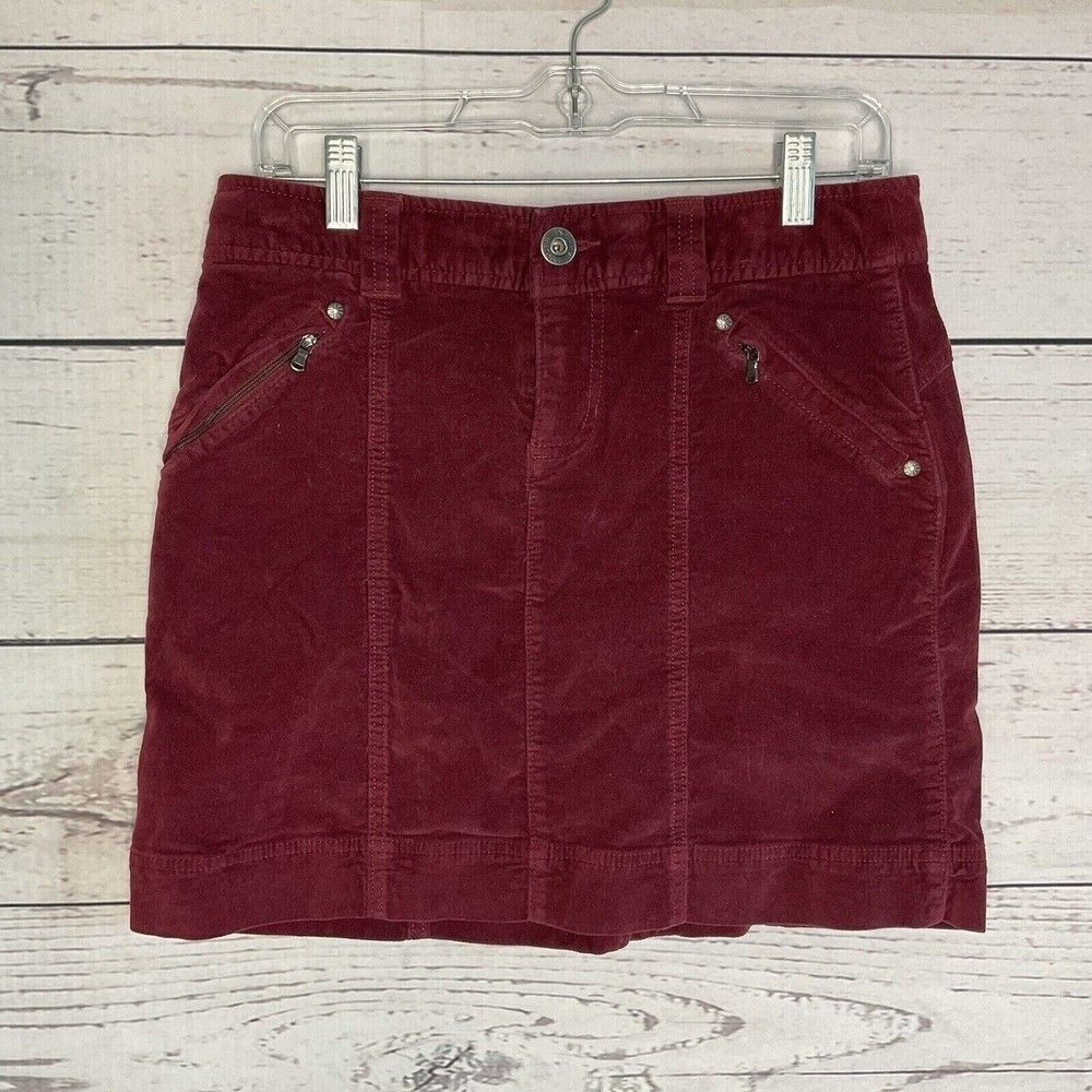 NWOT Athleta Roseville Women Burgundy Velvet Stretch Casual A-Line Skirt Size 4